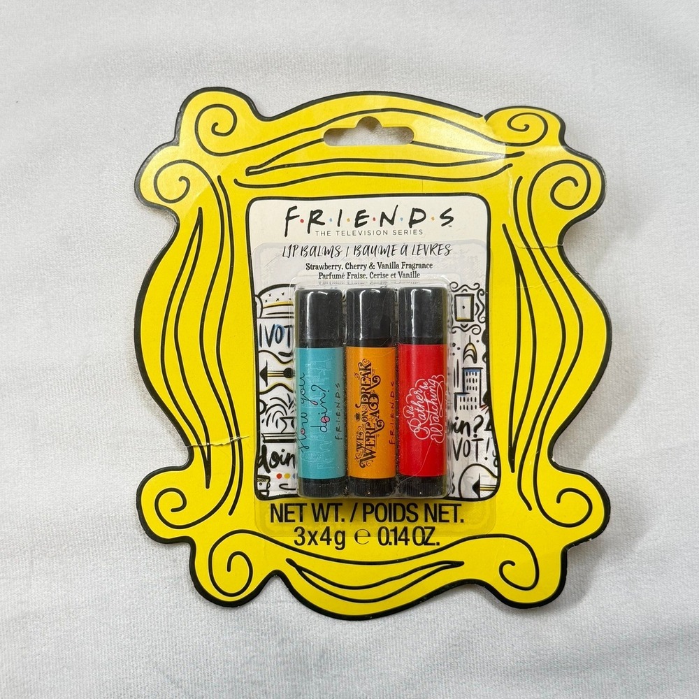 Friends TV Show Lip Balm Trio Set Strawberry Cherry Vanilla Paladone Beauty New